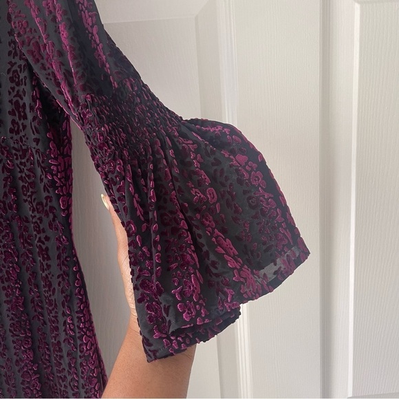 Taylor Smocked Sleeve Velvet Burnout Dress - Picture 5 of 10